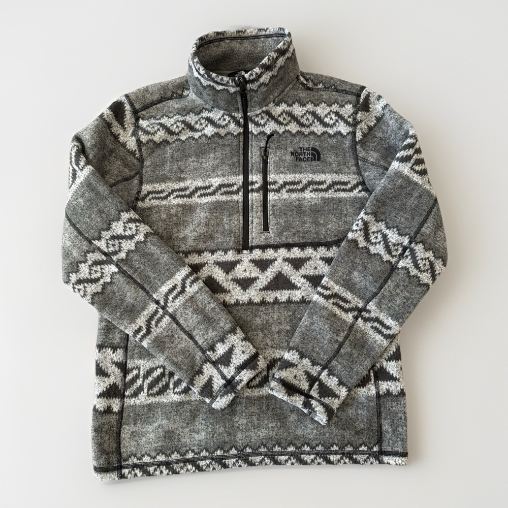 Mens The North Face Gordon Lyon 1/4 Zip Gray Aztec Print Pullover Medium Outdoor